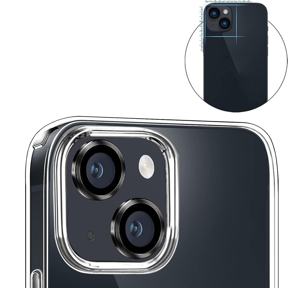 For iPhone 15 / 15 Plus Camera Lens Protector Set CD Vein Tempered Glass + Metal Ring Lens Film