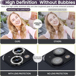 For iPhone 15 / 15 Plus Rhinestone Decor Camera Lens Protector Set Tempered Glass+Metal Ring Cover Lens Film