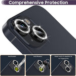 For iPhone 15 / 15 Plus Rhinestone Decor Camera Lens Protector Set Tempered Glass+Metal Ring Cover Lens Film