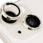 For iPhone 15 / 15 Plus Rhinestone Decor Camera Lens Protector Set Tempered Glass+Metal Ring Cover Lens Film