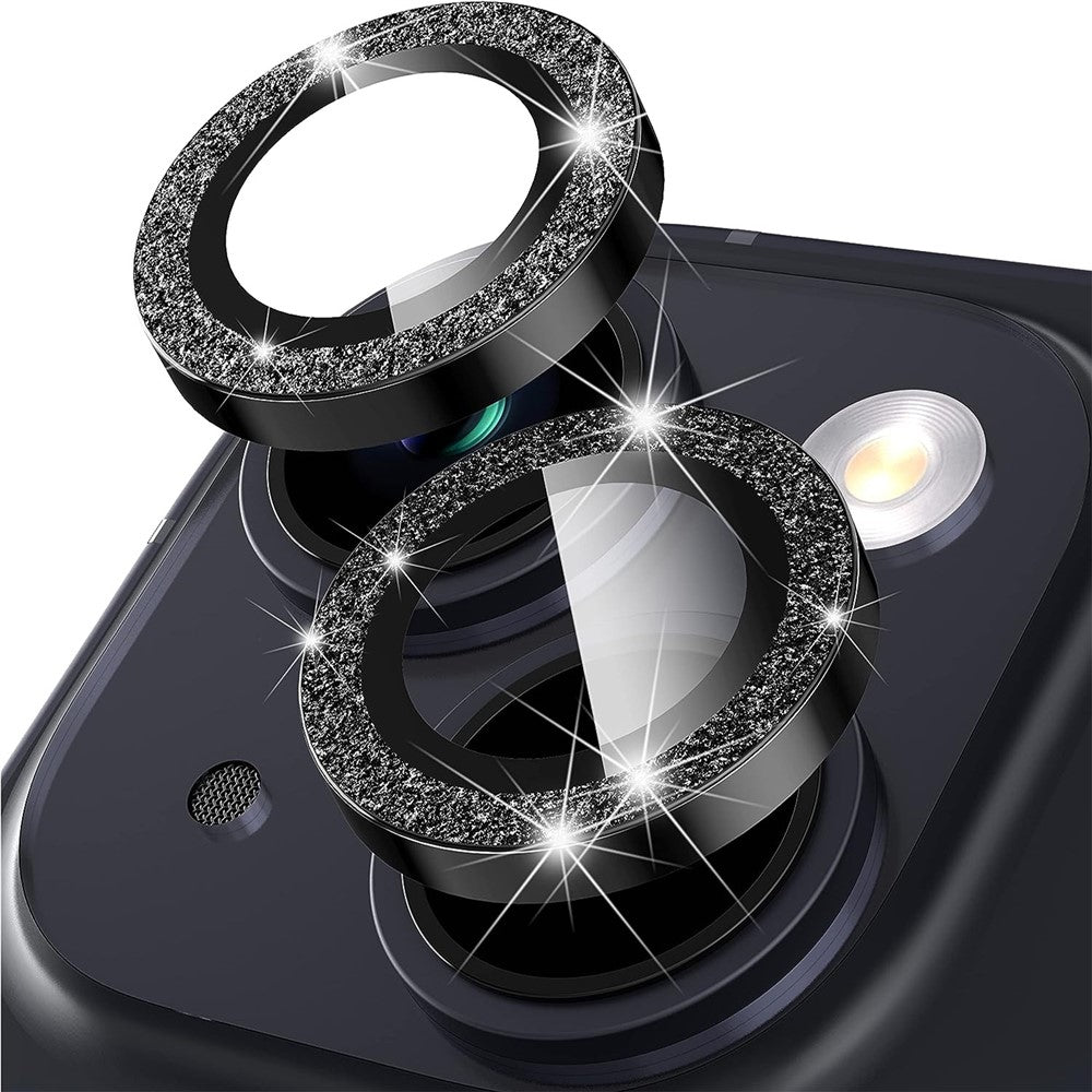 Til iPhone 15 / 15 Plus Kameralinsebeskytter Sæt Glitrende Metalring Hærdet Glas Bagside Linsefilm