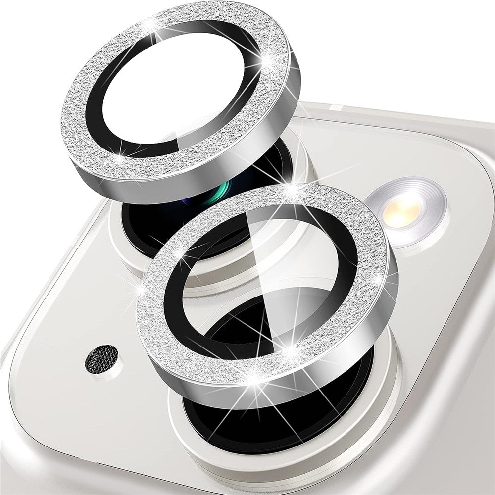 For iPhone 15 / 15 Plus Camera Lens Protector Set Glitter Metal Ring Tempered Glass Back Lens Film
