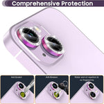 Til iPhone 15 / 15 Plus Bling Rhinestone Kamera Linsebeskyttersæt Farverig Metal Ring Hærdet Glas Linsefilm