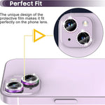 Til iPhone 15 / 15 Plus Bling Rhinestone Kamera Linsebeskyttersæt Farverig Metal Ring Hærdet Glas Linsefilm