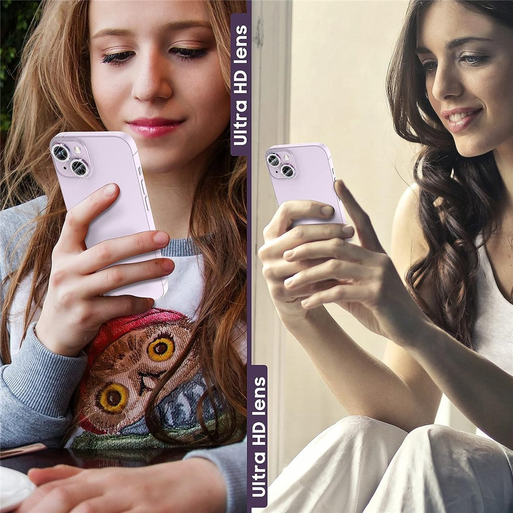 Til iPhone 15 / 15 Plus Bling Rhinestone Kamera Linsebeskyttersæt Farverig Metal Ring Hærdet Glas Linsefilm