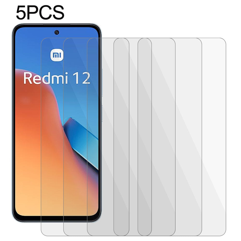 5Pcs For Xiaomi Redmi 12 5G (Global) / Poco M6 Pro 5G Tempered Glass Film 0.3mm Clear 2.5D Anti-Scratch Screen Protector