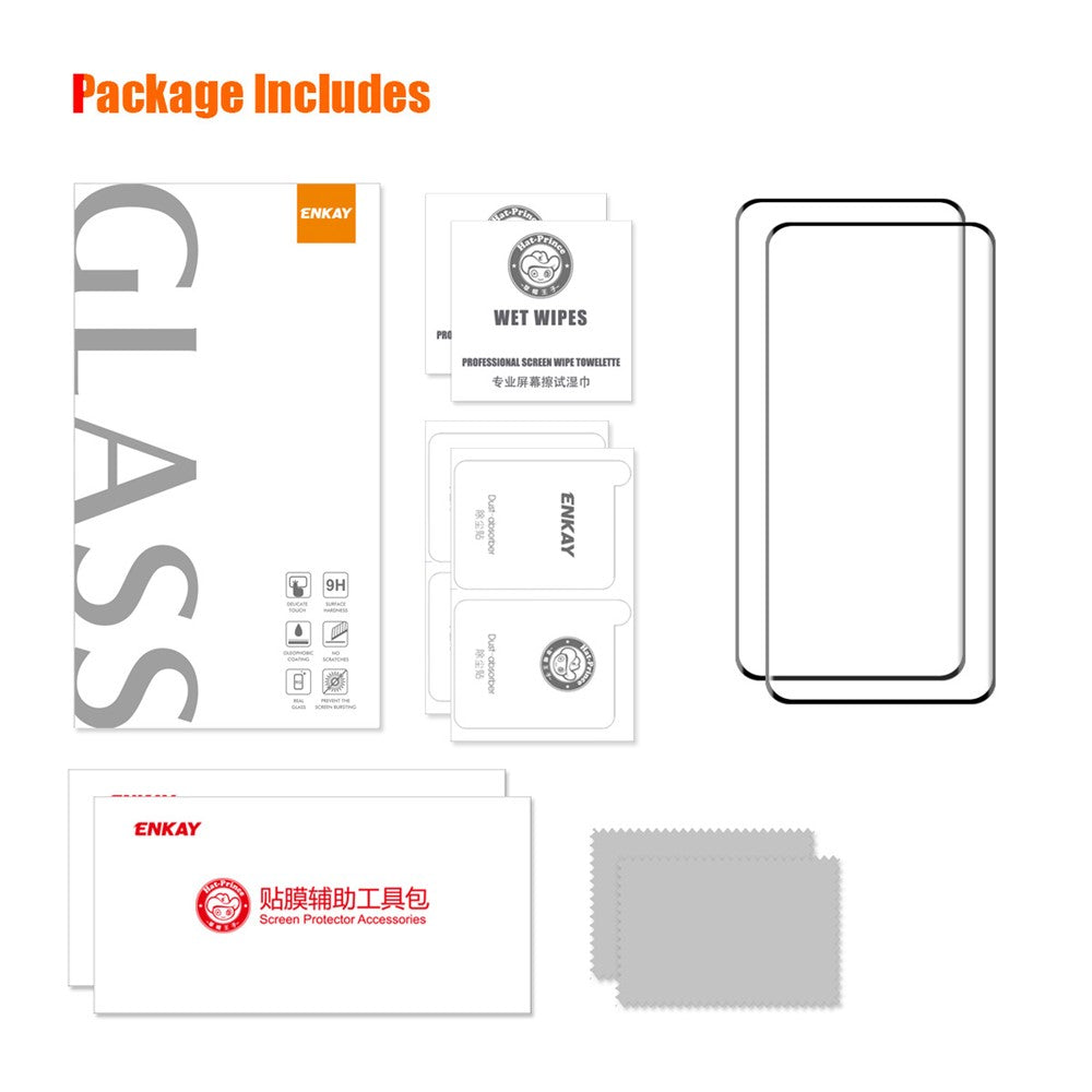 ENKAY HAT PRINCE 2PCS for Huawei Mate 60 Pro+ / Mate 60 Pro 3D Curved Tempered Glass Hot Bending Side Glue Screen Protector Support Fingerprint Unlock