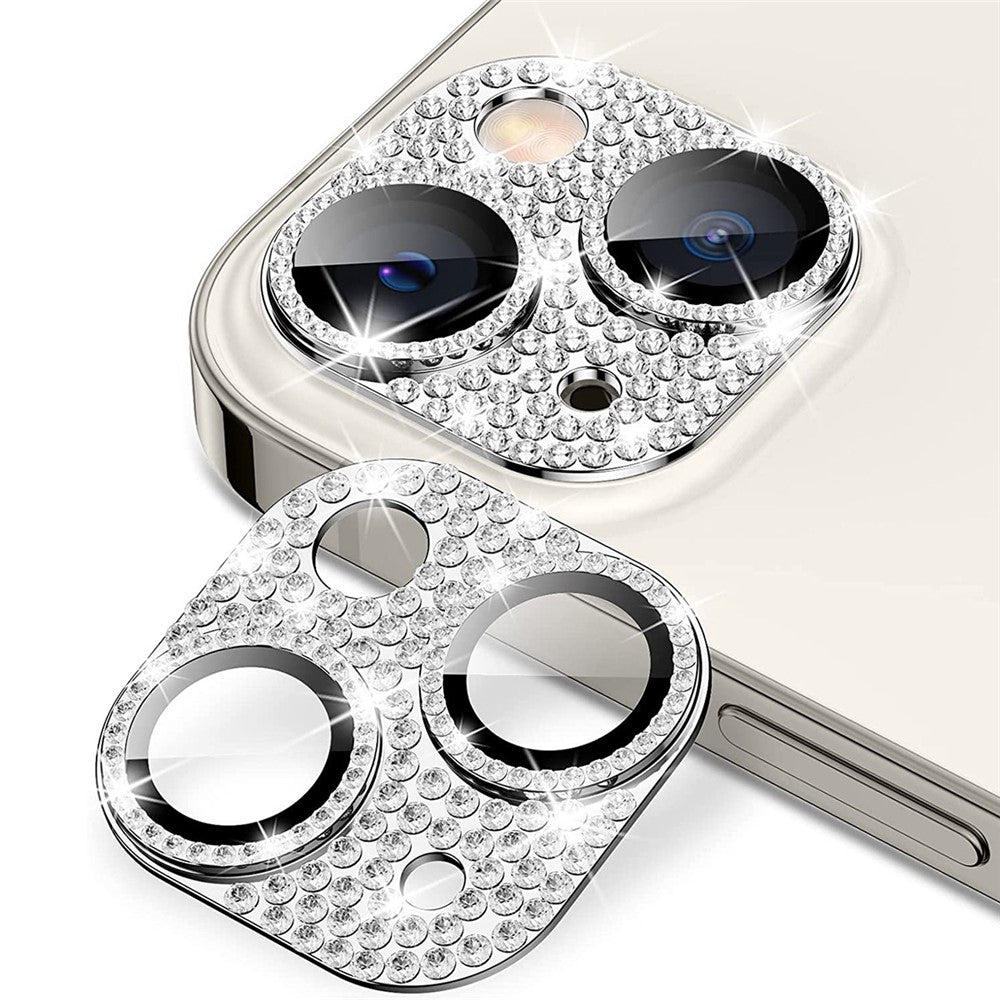 ENKAY HAT PRINCE För iPhone 15/15 Plus Bling Linsfilm Strass Dekor Aluminiumlegering + Härdat Glas Kameraskydd