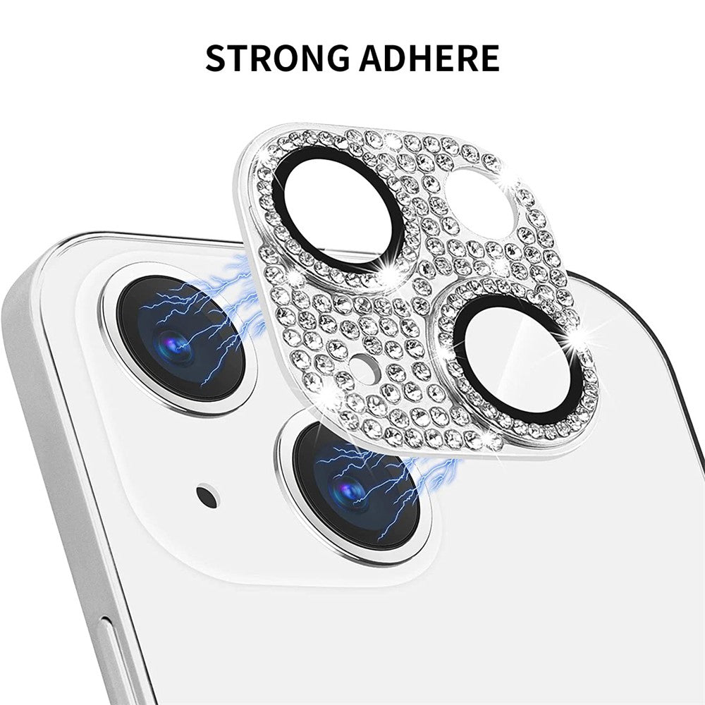 ENKAY HAT PRINCE För iPhone 15/15 Plus Bling Linsfilm Strass Dekor Aluminiumlegering + Härdat Glas Kameraskydd