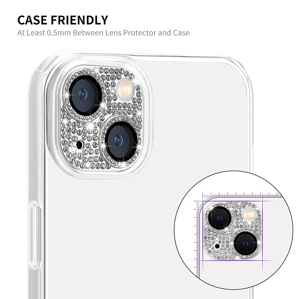 ENKAY HAT PRINCE För iPhone 15/15 Plus Bling Linsfilm Strass Dekor Aluminiumlegering + Härdat Glas Kameraskydd