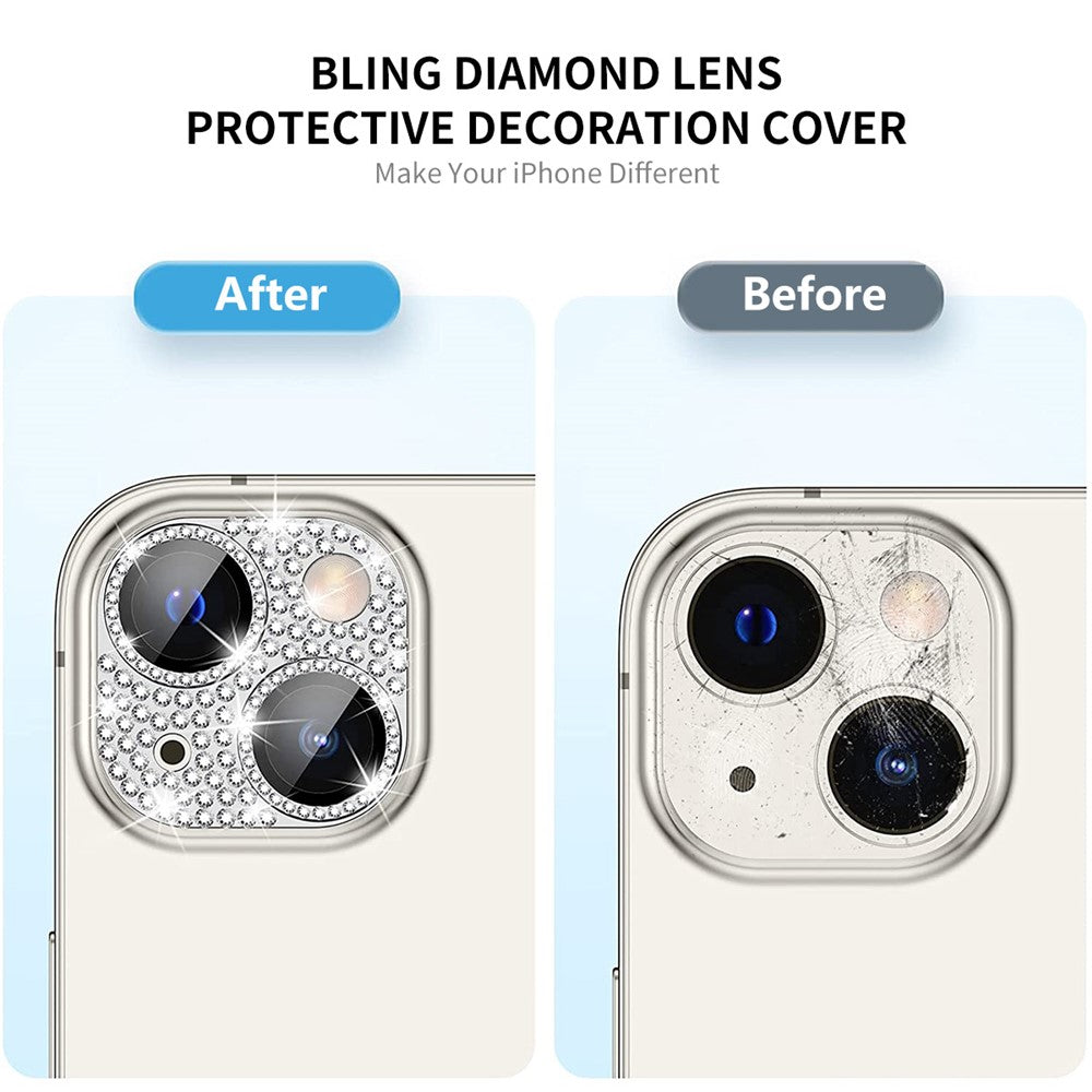 ENKAY HAT PRINCE För iPhone 15/15 Plus Bling Linsfilm Strass Dekor Aluminiumlegering + Härdat Glas Kameraskydd