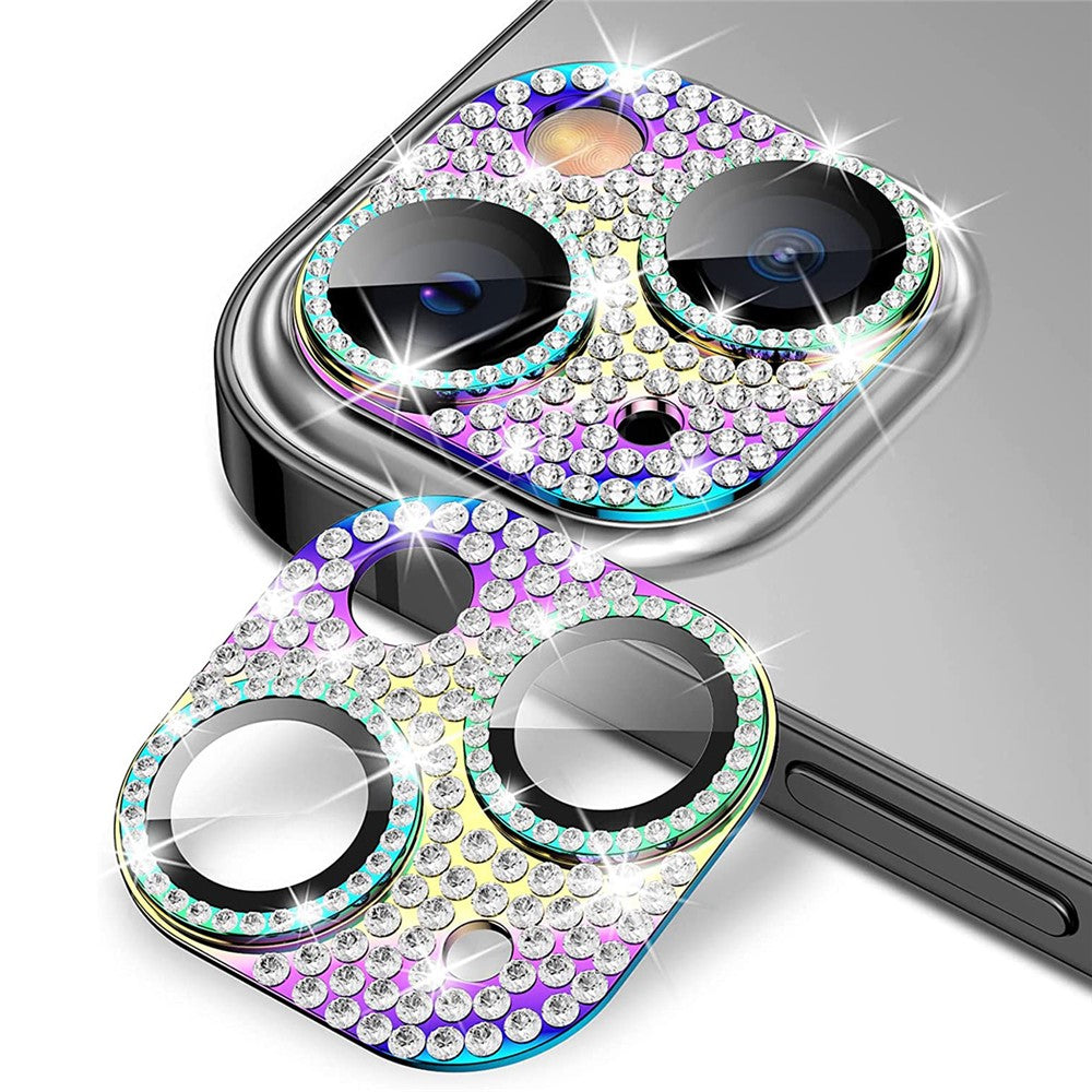 ENKAY HAT PRINCE För iPhone 15/15 Plus Bling Linsfilm Strass Dekor Aluminiumlegering + Härdat Glas Kameraskydd