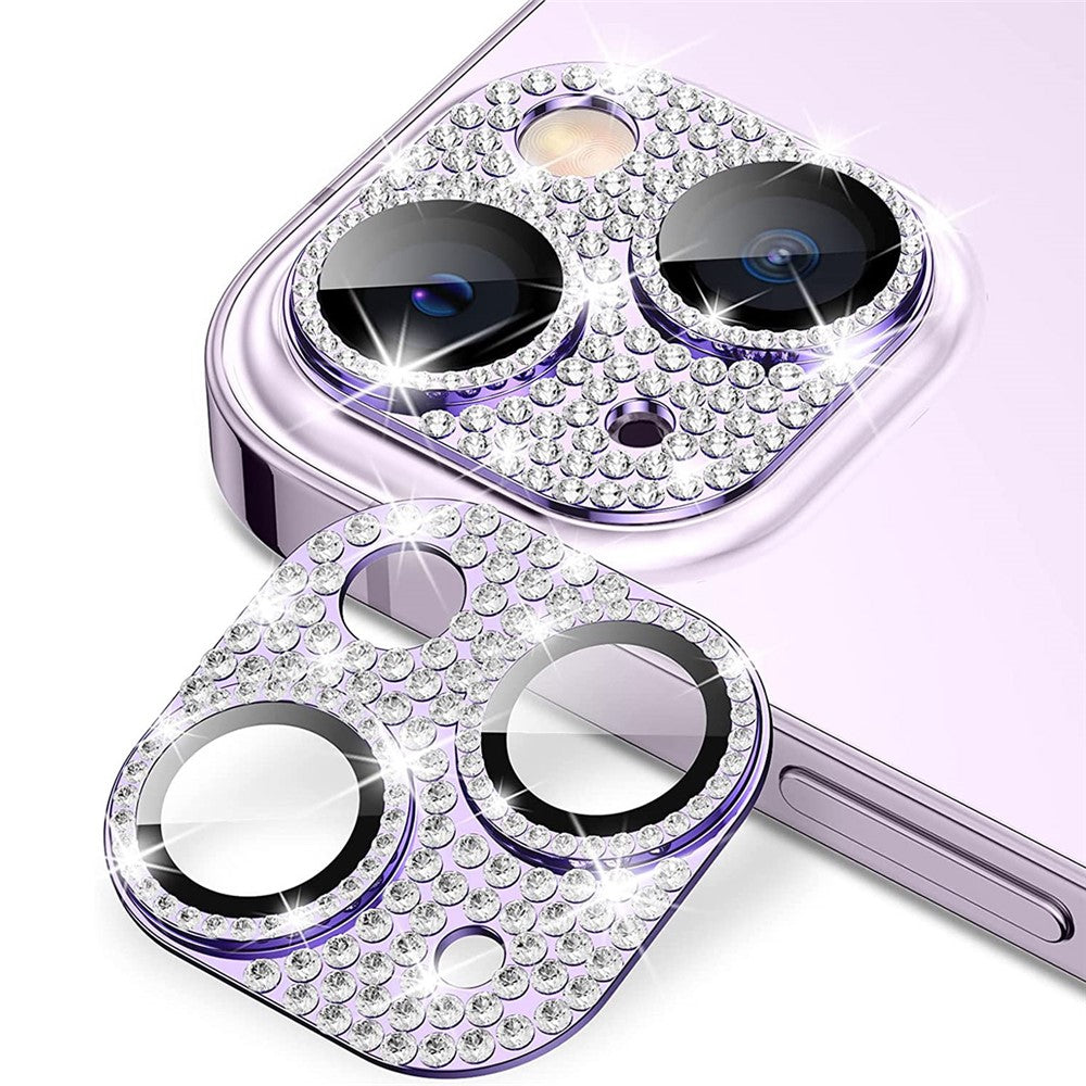 ENKAY HAT PRINCE För iPhone 15/15 Plus Bling Linsfilm Strass Dekor Aluminiumlegering + Härdat Glas Kameraskydd