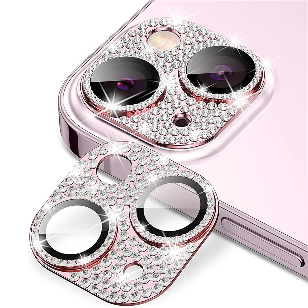 ENKAY HAT PRINCE För iPhone 15/15 Plus Bling Linsfilm Strass Dekor Aluminiumlegering + Härdat Glas Kameraskydd