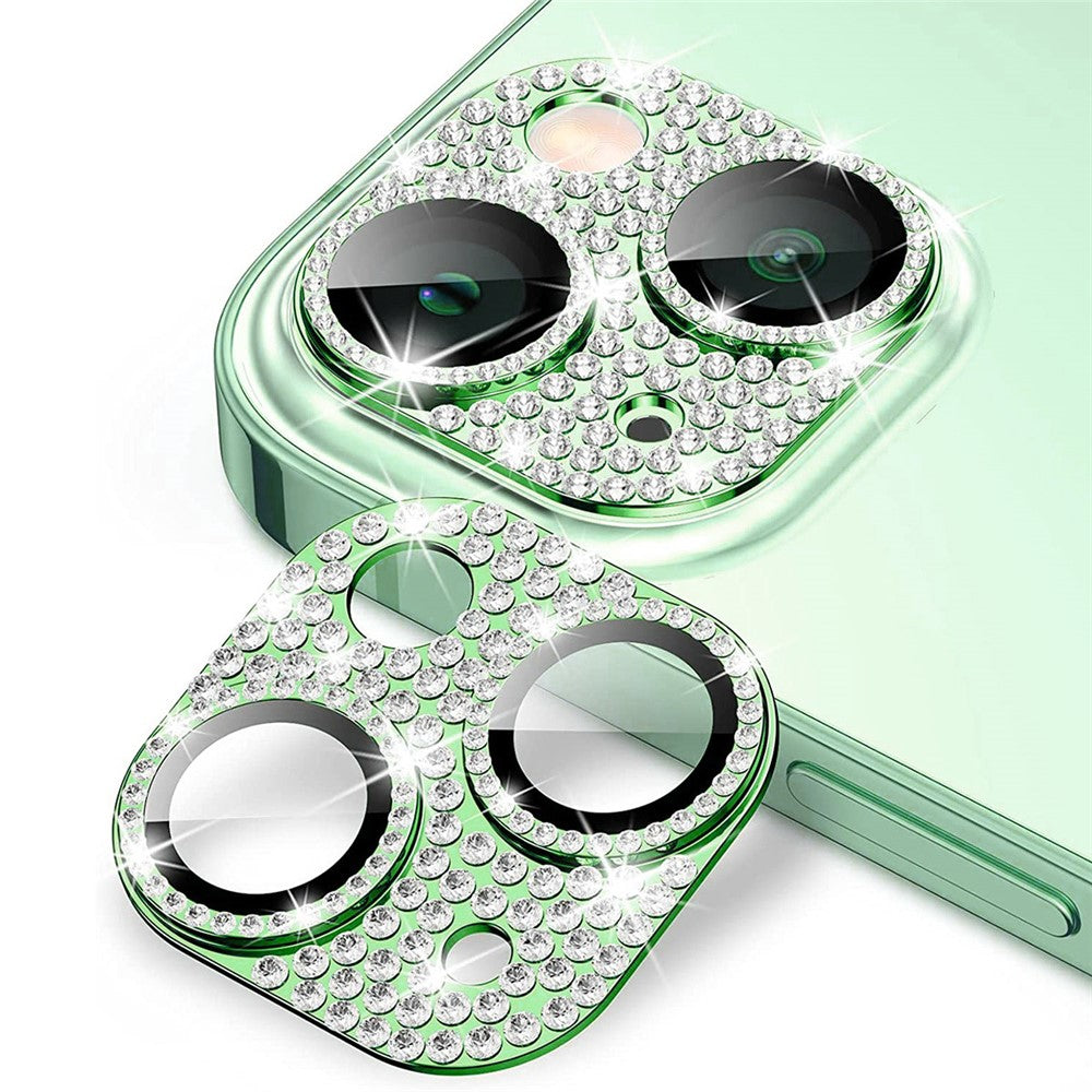 ENKAY HAT PRINCE För iPhone 15/15 Plus Bling Linsfilm Strass Dekor Aluminiumlegering + Härdat Glas Kameraskydd