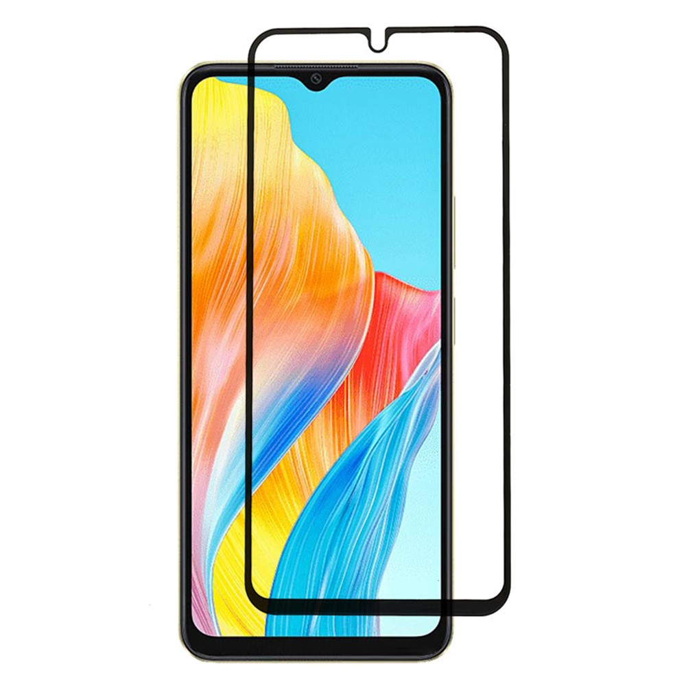 Oppo A38 4G / A9 (2020) Svart kant Härdat Glas Film Silk Print Full Lim Helskärmsskydd