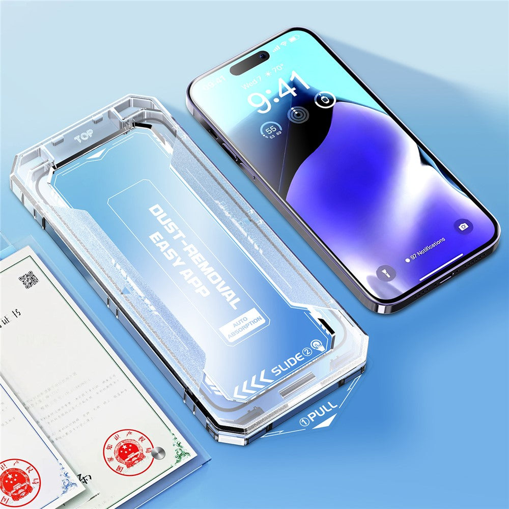 For iPhone 15 Pro Max Dust-free Installation Tempered Glass Film Silk Printing HD Clear Full Screen Protector