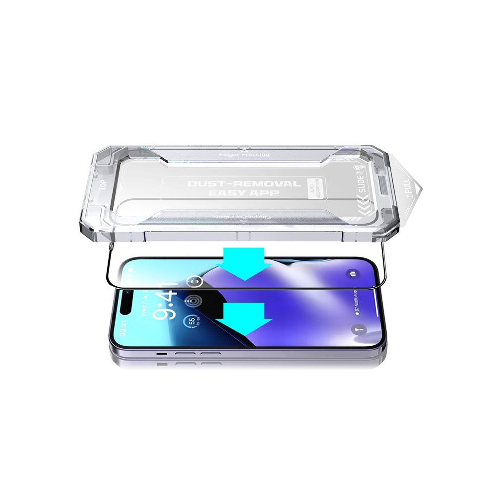 For iPhone 15 Pro Max Dust-free Installation Tempered Glass Film Silk Printing HD Clear Full Screen Protector