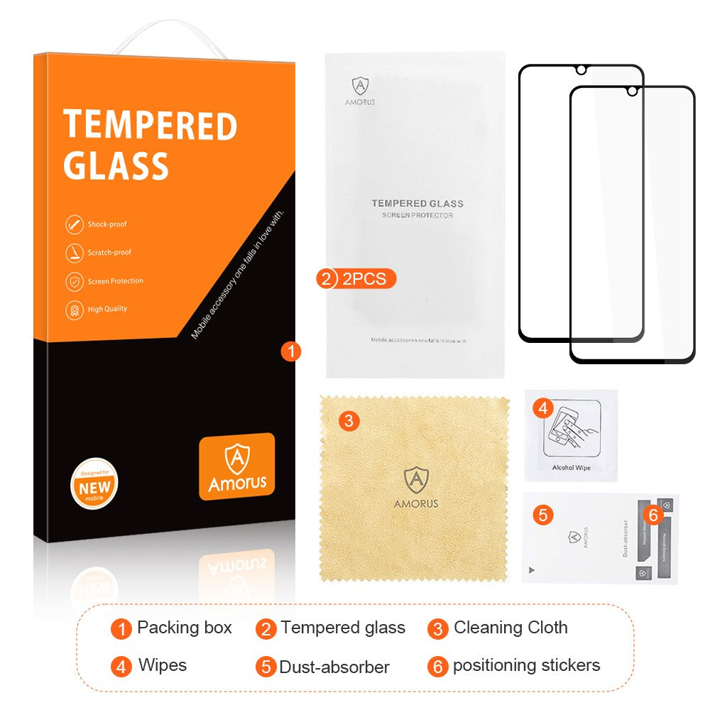 AMORUS 2Pcs For Samsung Galaxy A05 4G Silk Printing Tempered Glass Film Full Glue Full Screen Protector