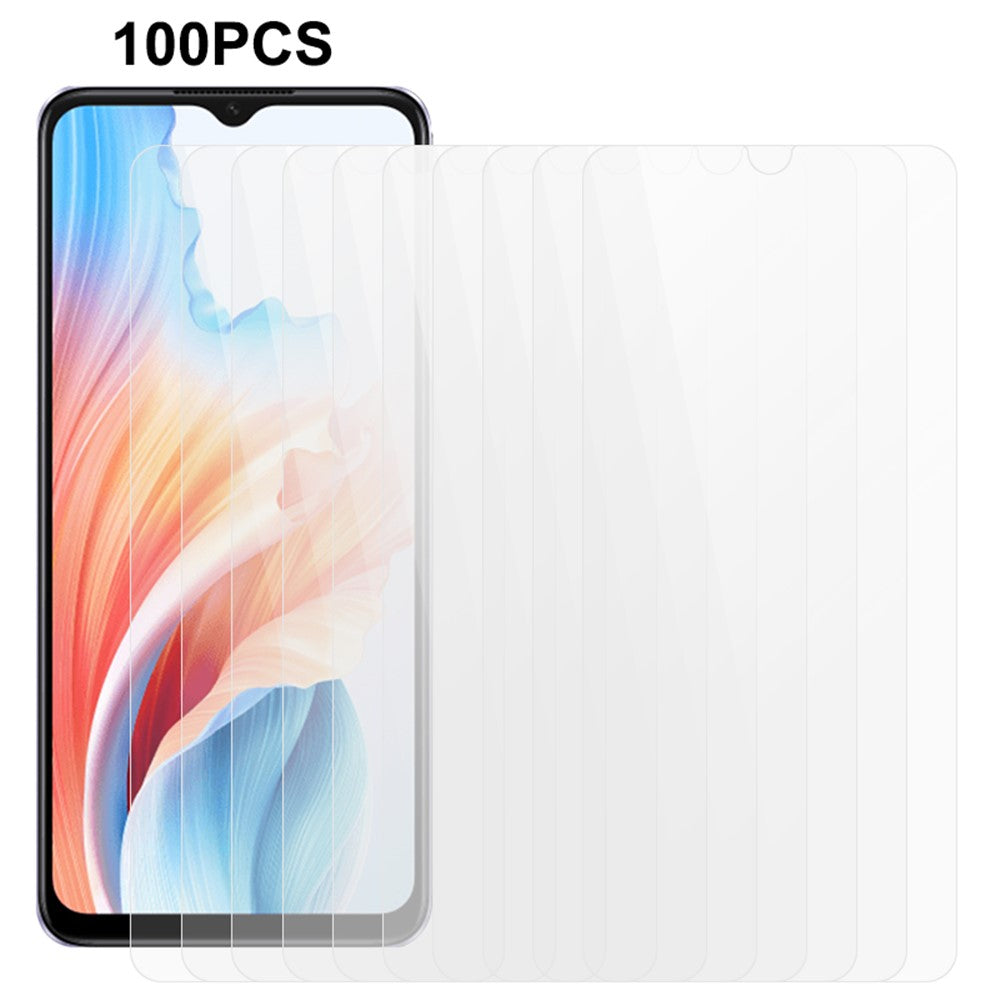 100 st för Oppo A2m 5G / A18 4G / A38 4G skärmskyddsfilm HD klart härdat glas skärmskydd (ingen förpackning, med våtservetter, dammuppsamlare, guideklistermärke)