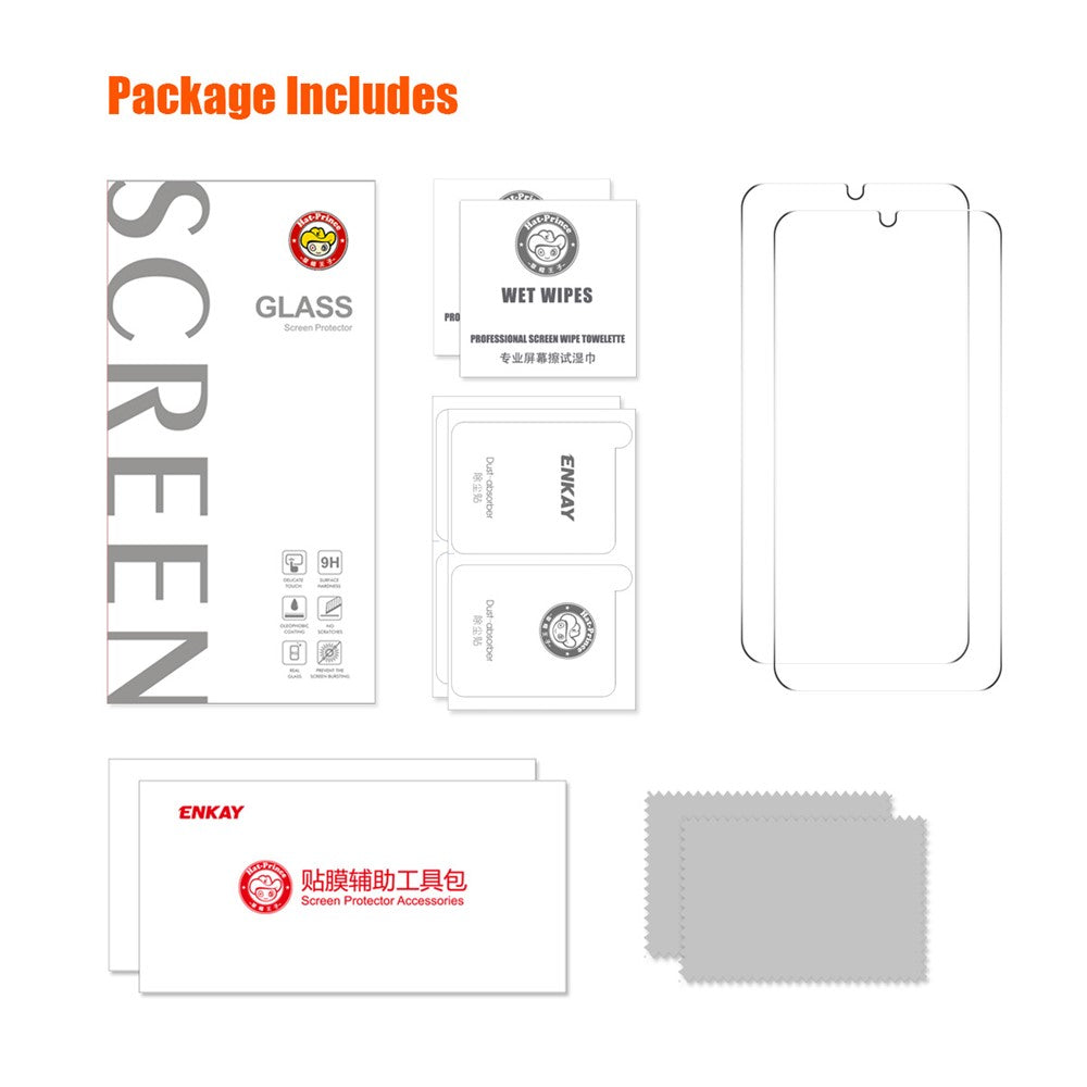 ENKAY HAT PRINCE 2 st för Xiaomi Redmi 13C 4G / Poco C65 4G skärmskydd genomskinligt högt aluminium-kiselglas 0,26 mm 9H 2,5D skärmfilm