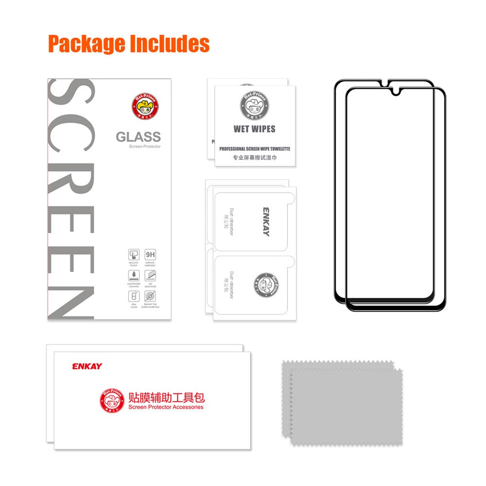 ENKAY HAT PRINCE 2Pcs for Xiaomi Redmi 13C 4G / Poco C65 4G Silk Printing Screen Protector 0.26mm 9H 2.5D Ultra Clear Film