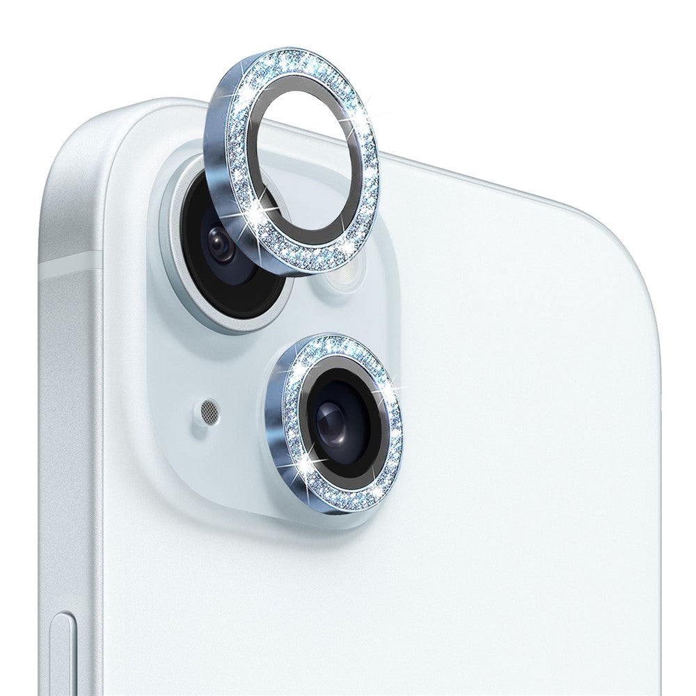 NORTHJO 1 Set For iPhone 15 / 15 Plus Glitter Camera Lens Protector Tempered Glass+Metal Ring Cover Film