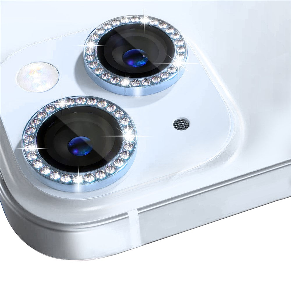 NORTHJO 1 Set For iPhone 15 / 15 Plus Rhinestone Lens Protector Tempered Glass + Metal Rear Camera Lens Film