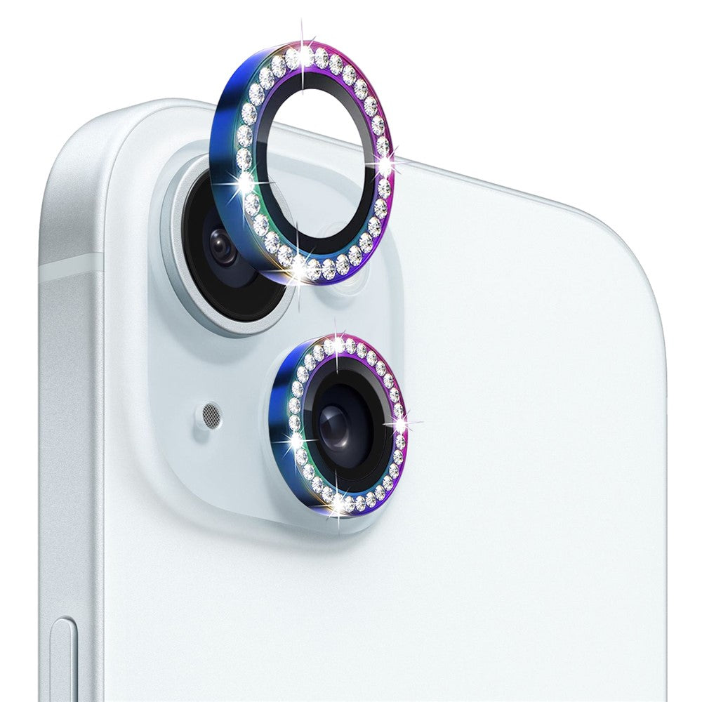 NORTHJO 1 Set For iPhone 15 / 15 Plus Rhinestone Lens Protector Tempered Glass + Metal Rear Camera Lens Film
