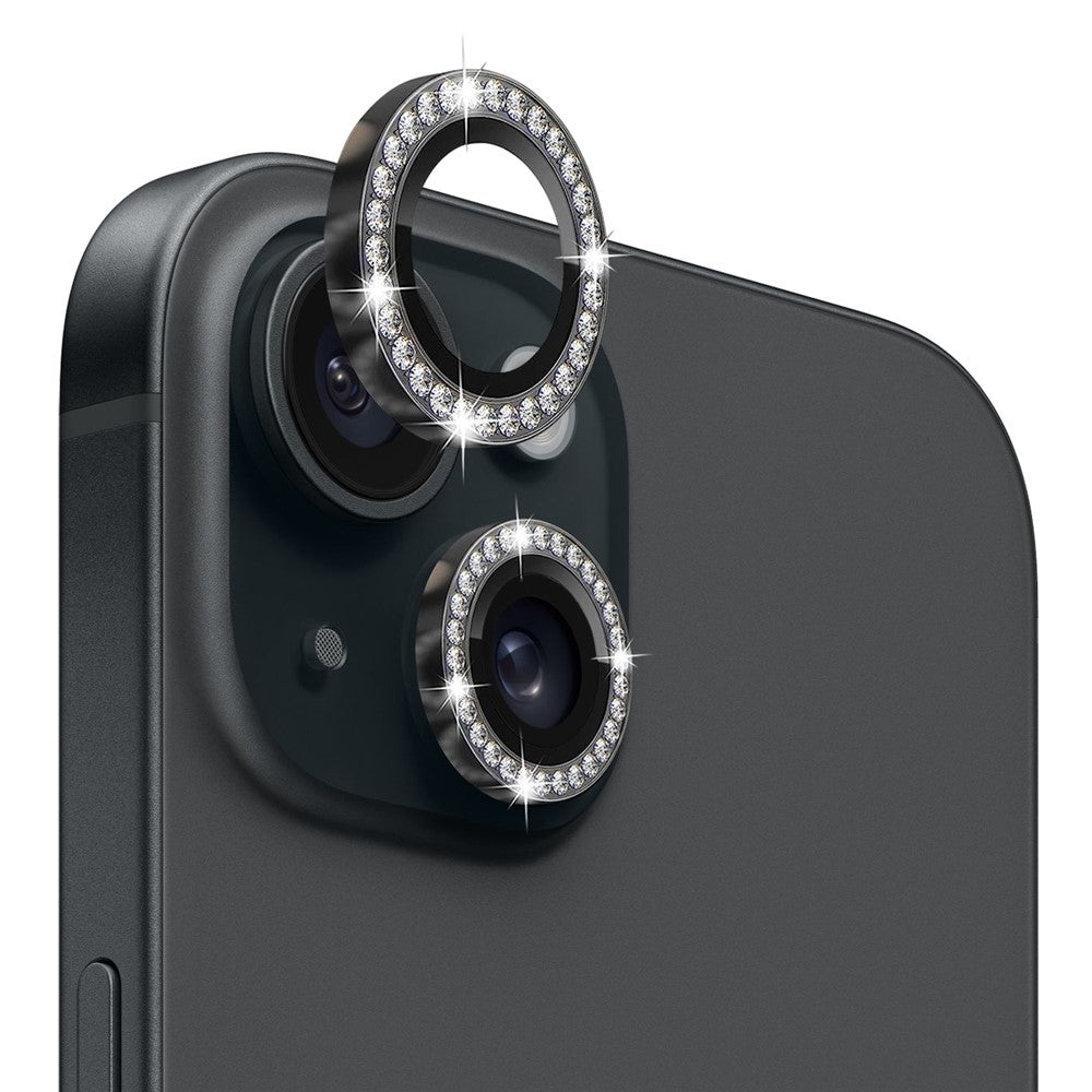 NORTHJO 1 Set For iPhone 15 / 15 Plus Rhinestone Lens Protector Tempered Glass + Metal Rear Camera Lens Film