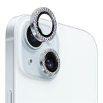 NORTHJO 1 Set For iPhone 15 / 15 Plus Rhinestone Lens Protector Tempered Glass + Metal Rear Camera Lens Film