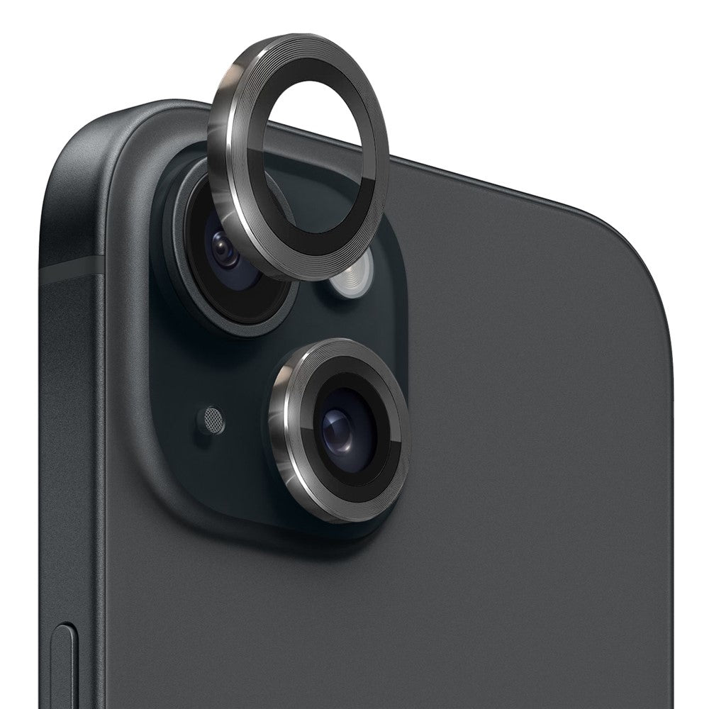 NORTHJO 1 Set For iPhone 15 / 15 Plus Tempered Glass Camera Lens Protector with CD Vein Metal Ring