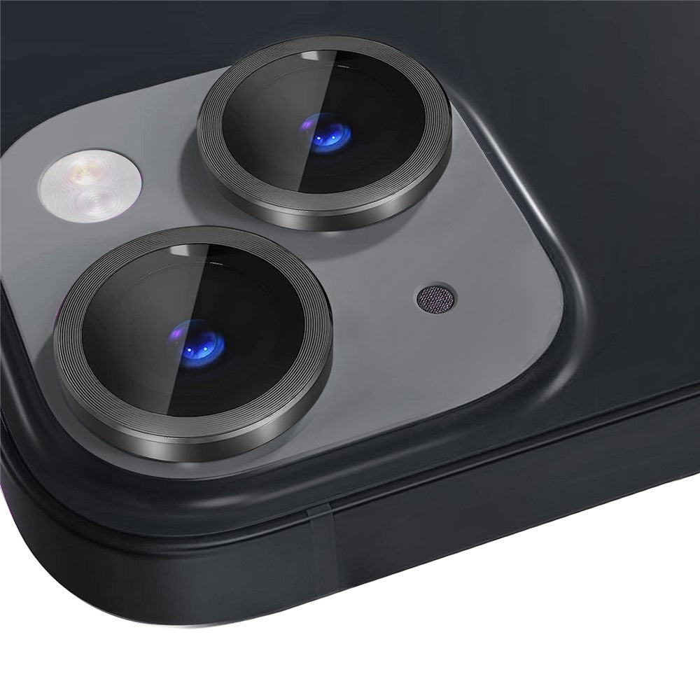 NORTHJO 1 Set For iPhone 15 / 15 Plus Tempered Glass Camera Lens Protector with CD Vein Metal Ring