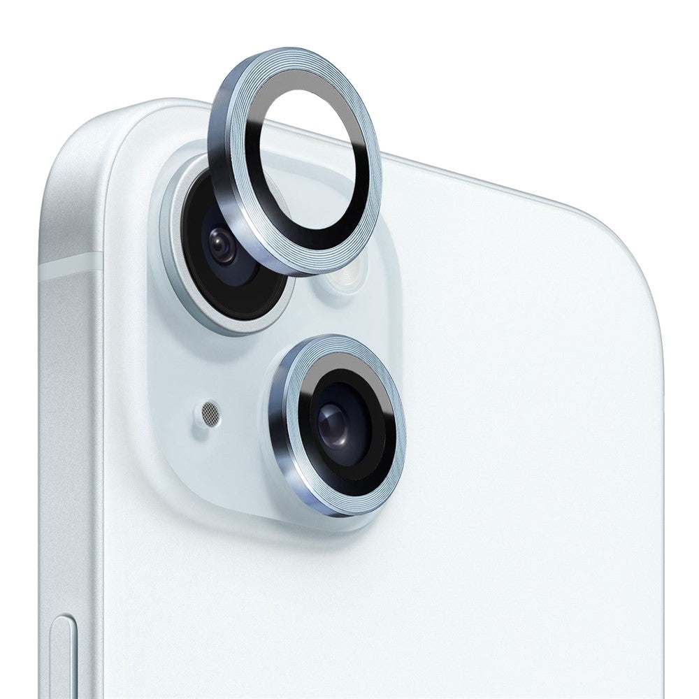 NORTHJO 1 Set For iPhone 15 / 15 Plus Tempered Glass Camera Lens Protector with CD Vein Metal Ring