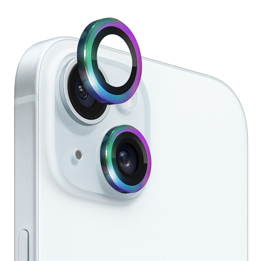 NORTHJO 1 Set For iPhone 15 / 15 Plus Tempered Glass Camera Lens Protector with CD Vein Metal Ring