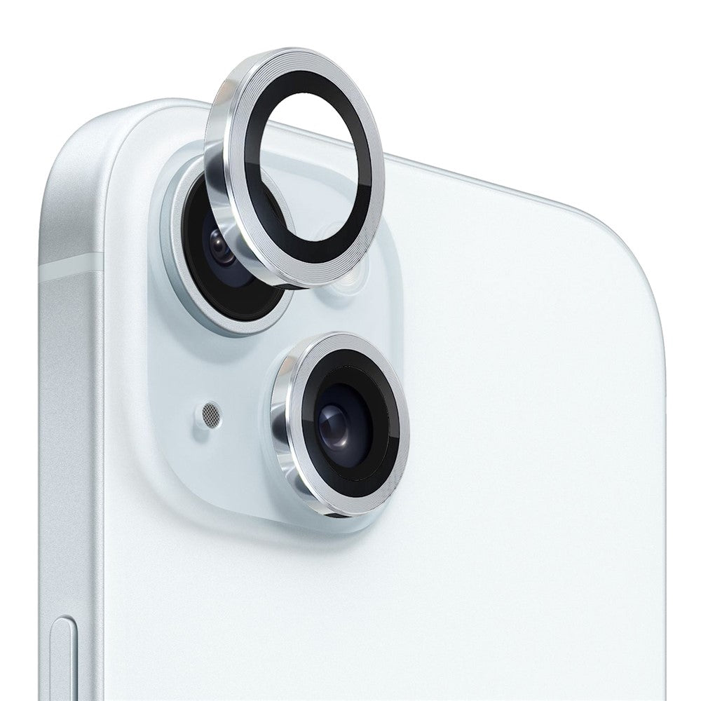 NORTHJO 1 Set For iPhone 15 / 15 Plus Tempered Glass Camera Lens Protector with CD Vein Metal Ring