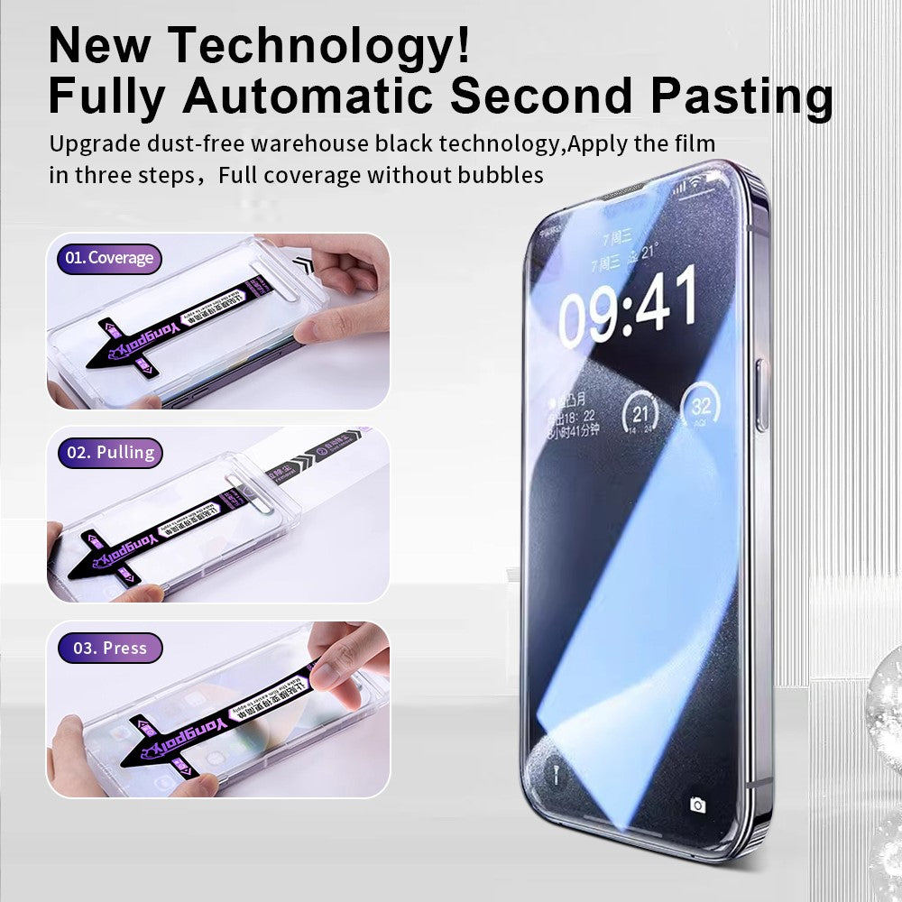 YONGPOLY For iPhone 13 / 13 Pro / 14 Tempered Glass Screen Protector Ultra Clear Film with Dust-Proof Net