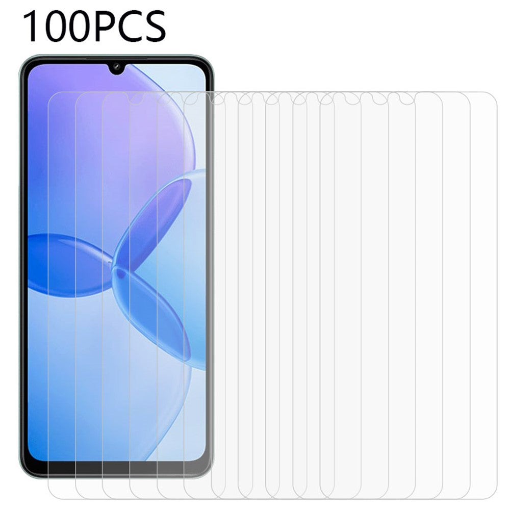100 stk. hærdede HD-skærmbeskyttere i glas til Xiaomi Redmi 13C 4G / 5G / 13R 5G / Poco M6 5G / Poco C65 4G (uden emballage, med vådservietter, støvopsamler og guideklistermærke)