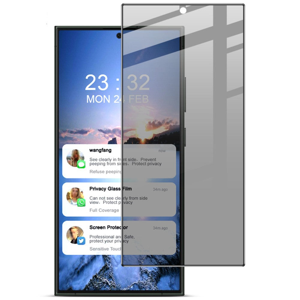 IMAK hærdet glasskærmbeskyttelse til Samsung Galaxy S24 Ultra, anti-peep-privatlivsbeskyttelsesfilm