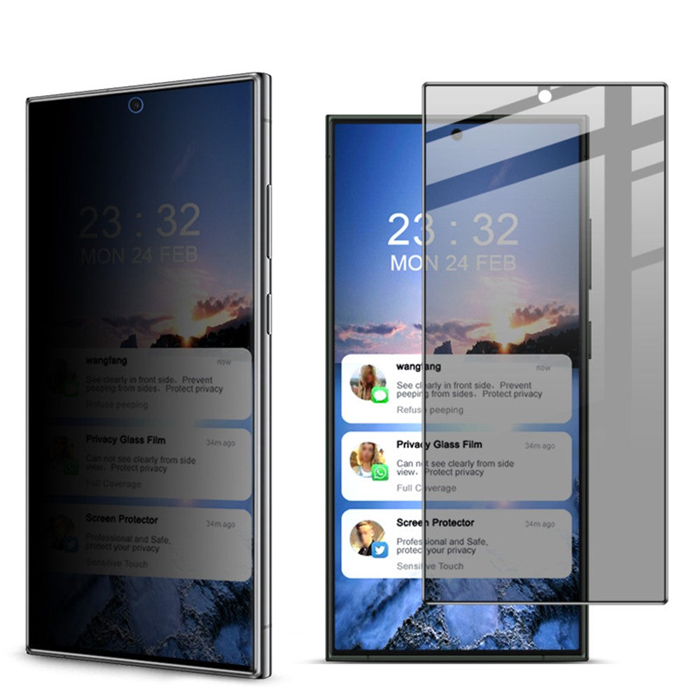 IMAK hærdet glasskærmbeskyttelse til Samsung Galaxy S24 Ultra, anti-peep-privatlivsbeskyttelsesfilm