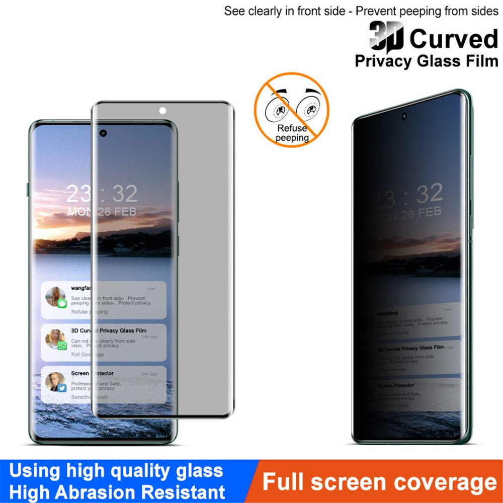 IMAK För Oppo Find X6 Pro Skärmskydd 3D Böjd Anti-Spionage Härdat Glas Skyddsfilm