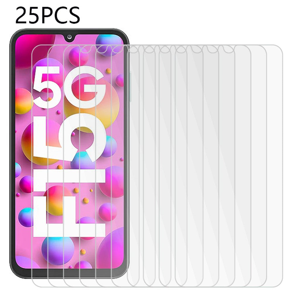 25 st. för Samsung Galaxy F15 5G skärmskydd HD genomskinlig explosionsskyddande härdad glasfilm (ingen förpackning, med våtservetter, dammuppsamlare, guideklistermärke)