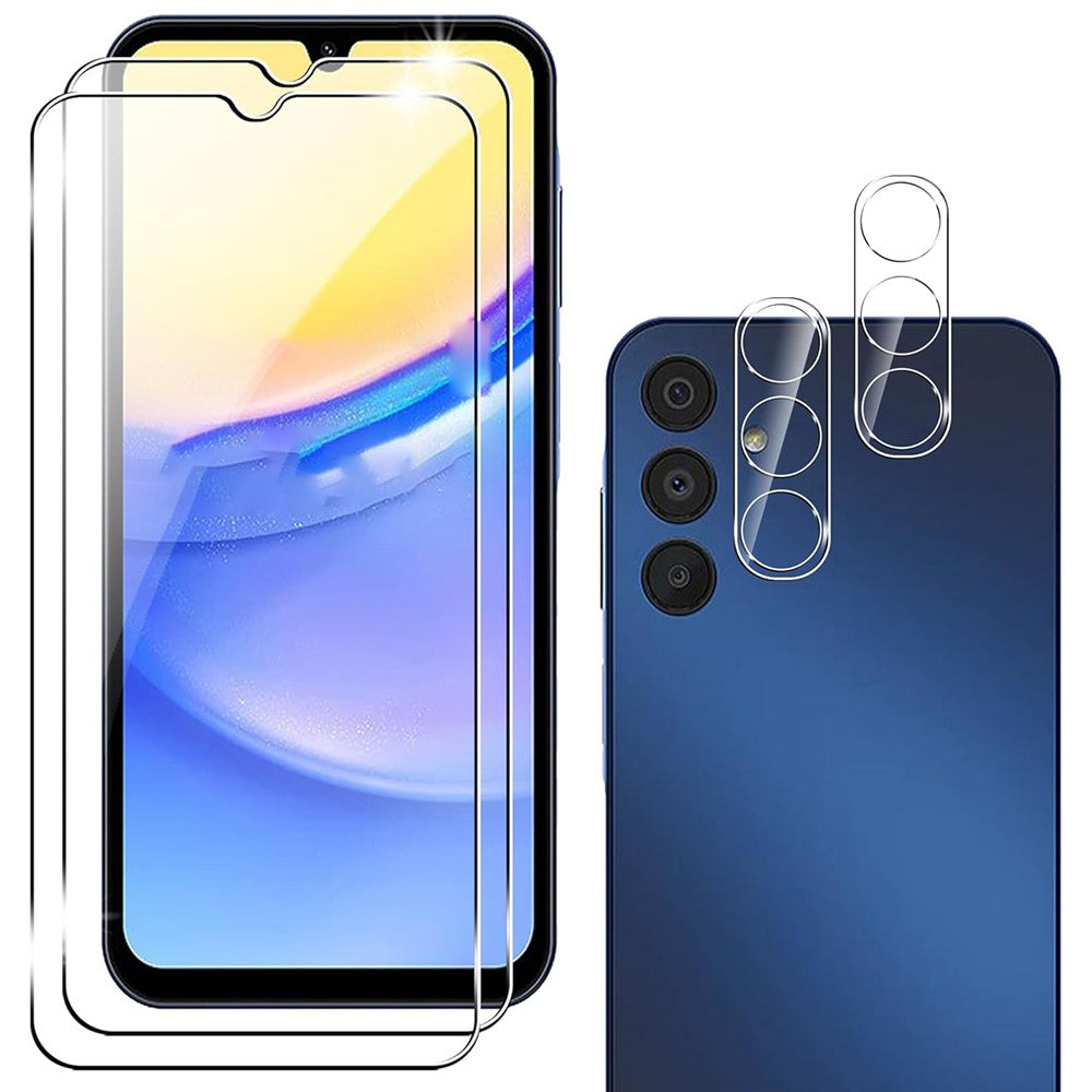 2 stk. skærmbeskyttere i hærdet glas til Samsung Galaxy A05s 4G med kameralinsefilm, splintresikre, 9H-hårdhed