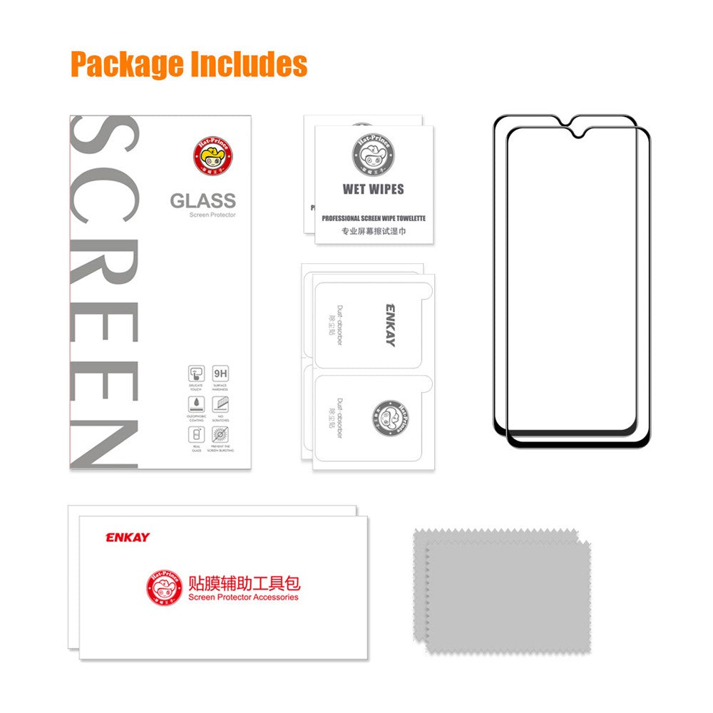 ENKAY HAT PRINCE 2Pcs for Honor Play6C 4G Full Screen Protector 0.26mm 9H 2.5D Silk Printing Film
