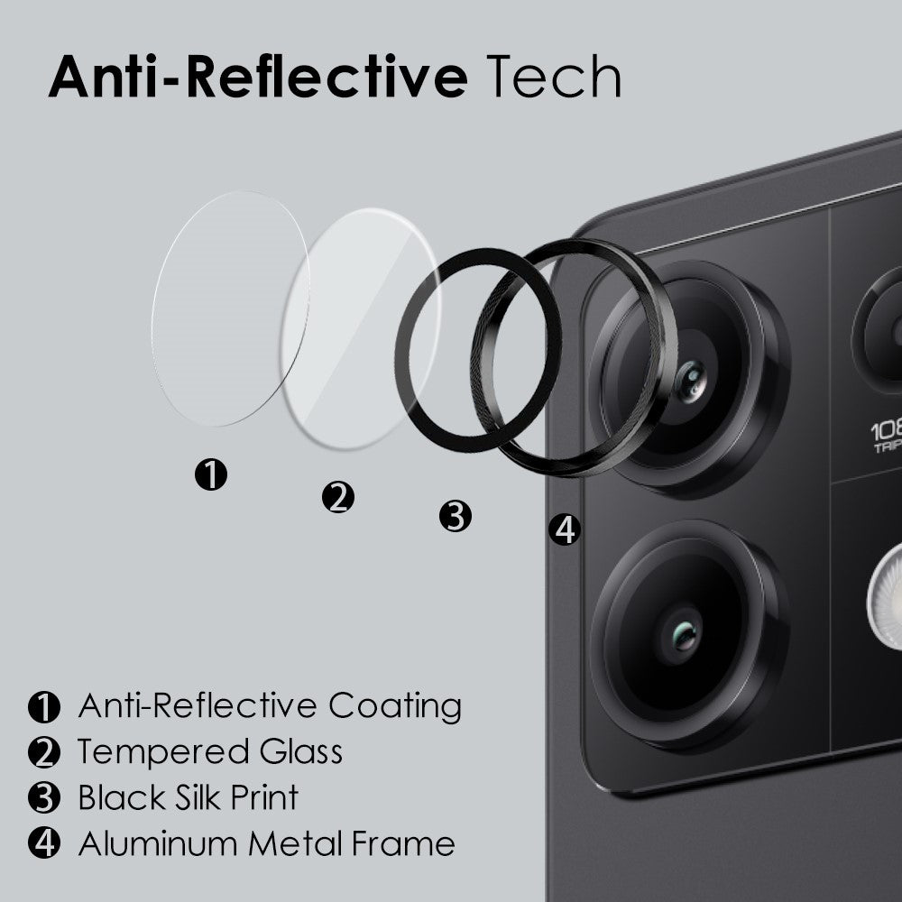 NORTHJO 1 Set For Xiaomi Redmi Note 13 5G Camera Lens Protector HD Tempered Glass+Metal Ring Lens Film