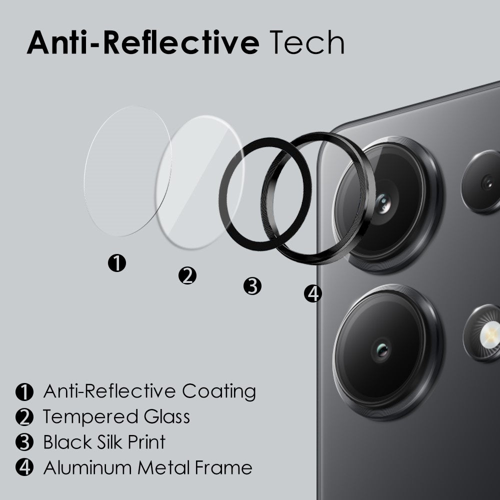 NORTHJO 1 Set For Xiaomi Poco M6 Pro 4G / Redmi Note 13 Pro 4G Camera Lens Protector CD Vein Metal Ring Lens Film