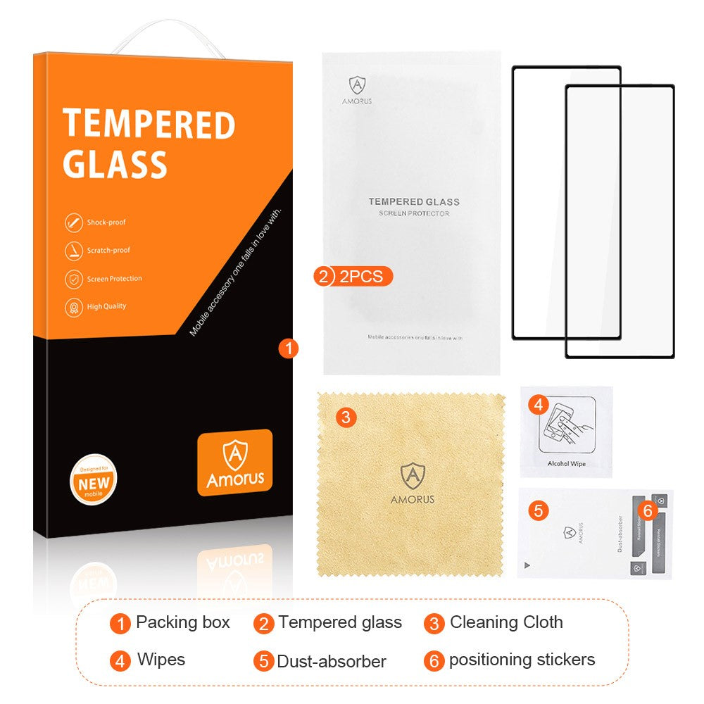 AMORUS 2Pcs For Samsung Galaxy Z Fold6 5G HD Clear Tempered Glass Screen Protector Silk Printing 9H Film