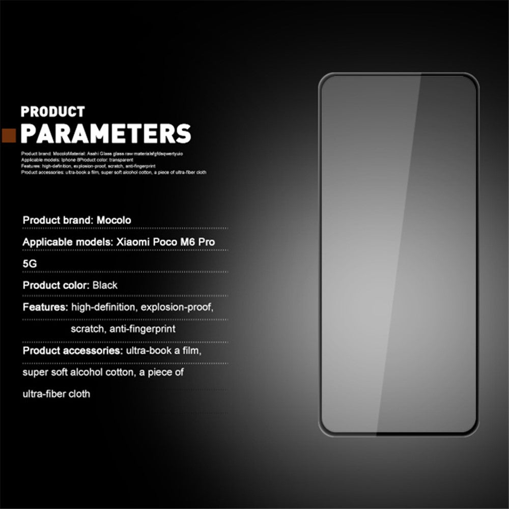 MOCOLO For Xiaomi Poco M6 Pro 5G / Redmi 12 5G (Global) Screen Protector Tempered Glass Anti-Shatter Silk Printing Film