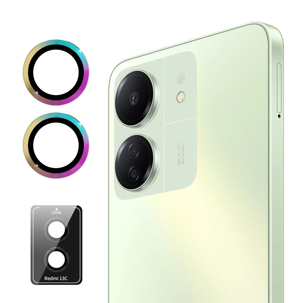 ENKAY HAT PRINCE-kamerasæt til Xiaomi Redmi 13C 4G / Poco C65 4G, 1 sæt kameralinsebeskyttere med metalring og hærdet glaslinsefilm