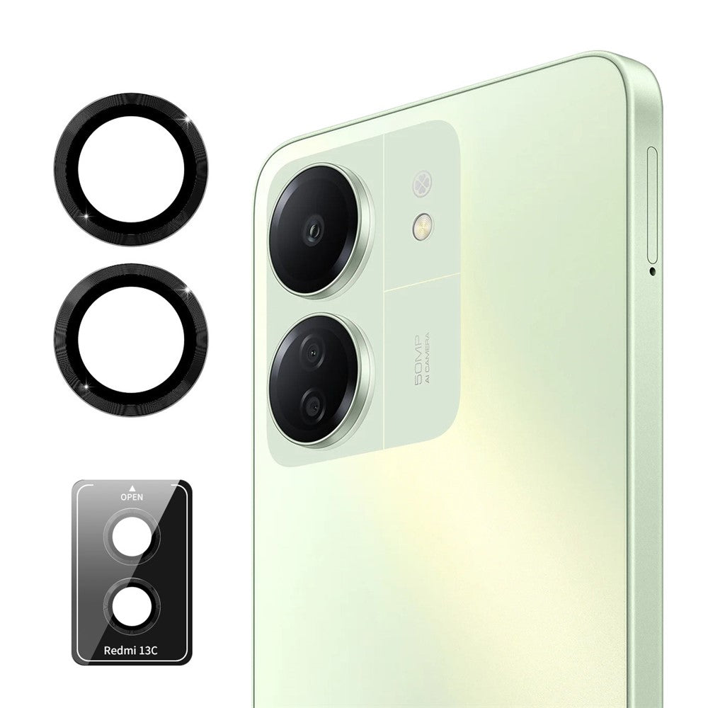 ENKAY HAT PRINCE-kamerasæt til Xiaomi Redmi 13C 4G / Poco C65 4G, 1 sæt kameralinsebeskyttere med metalring og hærdet glaslinsefilm